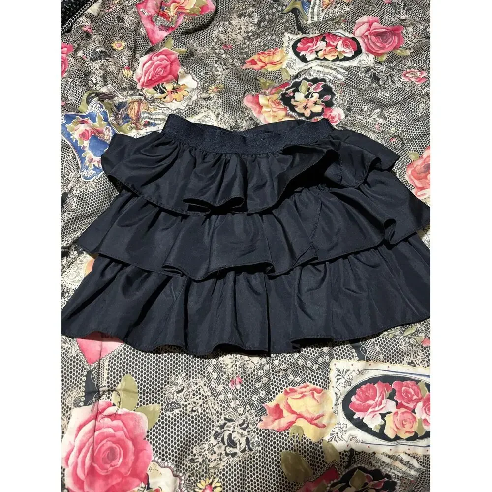 Ralph Lauren blue label 6x black elastic waist multi tier ruffle skirt black euc